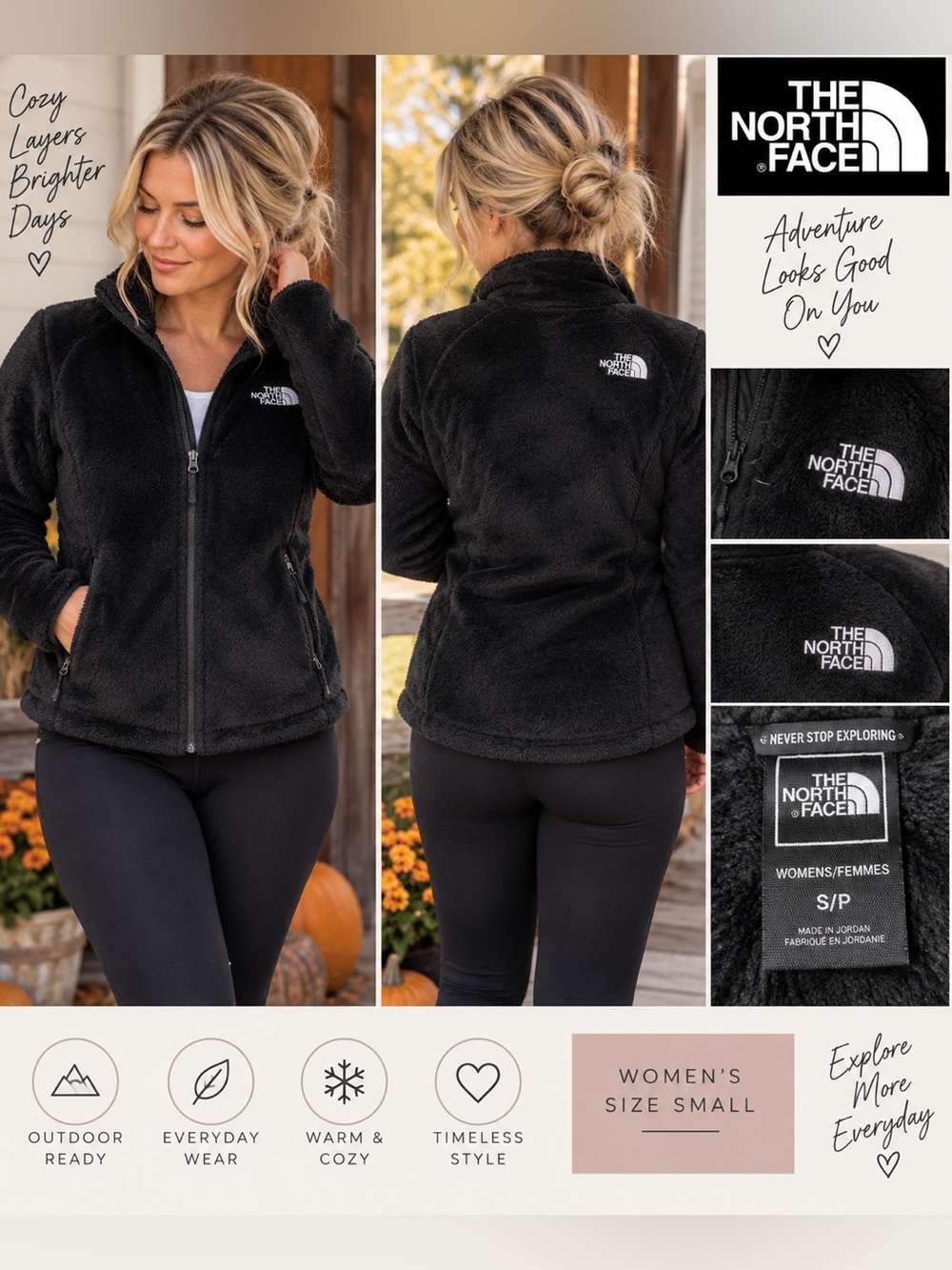 The North Face Women’s Small Black Fuzzy Fleece Full Zip Jacket